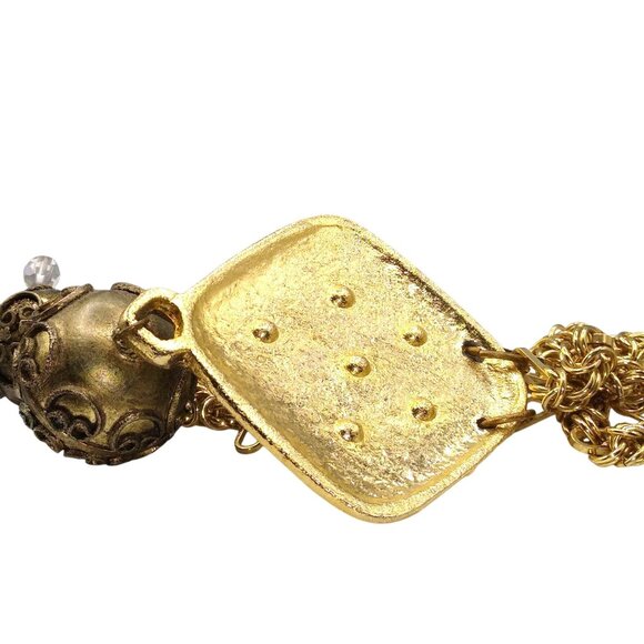 Vintage Etruscan Style Statement Necklace with Byzantine Chain and Crystal Accen - Picture 9 of 9